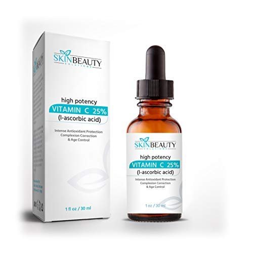 VITAMIN -C 25% Anti-Oxidant Skin Face Serum - (L-Ascorbic Acid) plus Hyaluronic Acid –Professional Strength for Anti-Aging, Sun damage, Sun Spots & Even Skin Tone. (1 oz / 30 ml)
