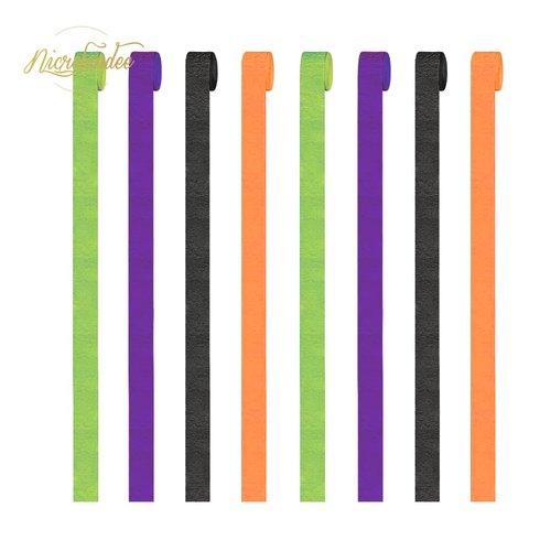 NICROLANDEE Halloween Party Supplies - 8 Rolls Black Orange Crepe Paper Streamers Tassels Streamer Paper for Halloween Theme Party, Horror Party, Birthday, Home Party Backdrop Decorations, 82ft Long