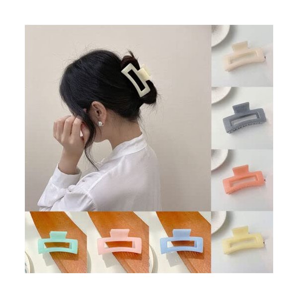 PACTIV 7 Pack Hair Claw Clips for Women Girls, 3.5" Medium Non-slip Hair Clips, Rectangular Claw Hair Clips, Matte Hair Claws Strong Hair Styling Accessories 1 count (Pack of 7) MULTI