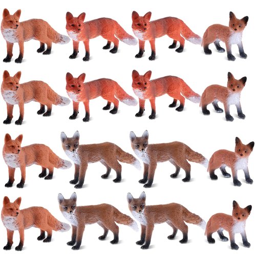 16 Pcs Fox Toy Figures Set Red Foxes Figurines PVC Plastic Fox Toys Realistic Miniature Fox Mini Red Fox Toy Figure Wild Fox Figurine Set for Collection Home Decor Accessories Cake Toppers Decoration