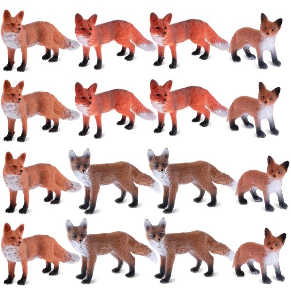 16 Pcs Fox Toy Figures Set Red Foxes Figurines PVC Plastic Fox Toys Realistic Miniature Fox Mini Red Fox Toy Figure Wild Fox Figurine Set for Collection Home Decor Accessories Cake Toppers Decoration