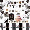 137pcs Cat Birthday Decorations Cat Themed Party Supplies - Banner Plates Napkins Hanging Swirls Kitten Balloons Cake Cupcake Toppers Tablecloth Stickers for Kids Girls Party Decor (Black+White)
