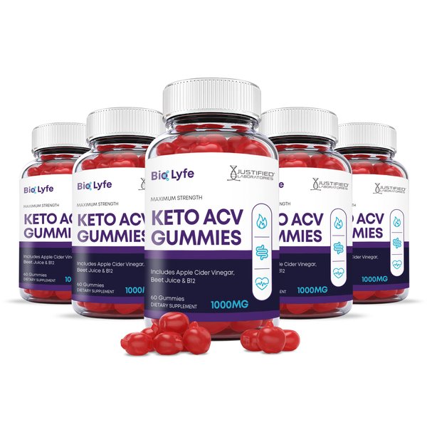Justified Laboratories (5 Pack) Bio Lyfe Keto ACV Gummies 1000MG with Pomegranate Juice Beet Root B12 300 Gummys