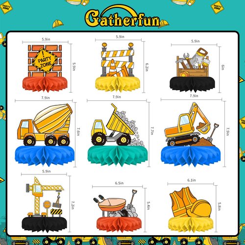 Construction Birthday Party Supplies Kit - Construction Themed Honeycomb Centerpiece ，Table Decorations for Kids' Construction Themed Birthday Party Decorations