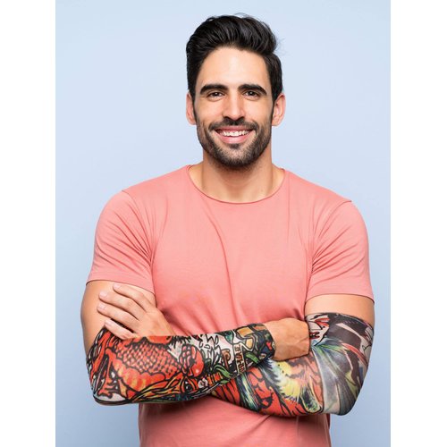 Geyoga 18 Pcs Tattoo Sleeves for Men Arm Sleeves Halloween Rockerstar Punk biker Costume Accessories Arts Fake Tattoo(Stylish Pattern,Medium)