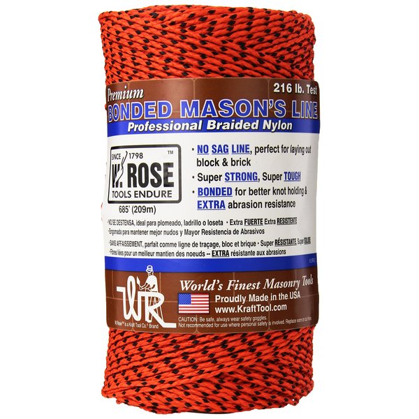 W. Rose RO686 Super Tough Professional Bonded Braided Nylon Mason's Line, 685-Feet, Orange/Black