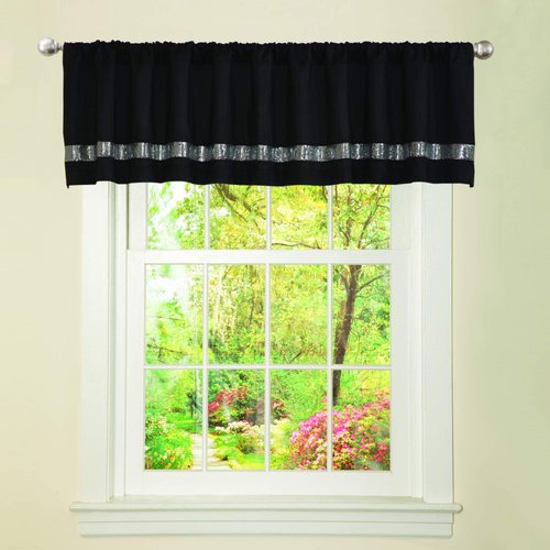 Lush Decor Night Sky Sequins Valance, Single, 84" W x 18" L, Black & Gray - Extra Wide Curtain - Kitchen Curtain Valance - Modern Glam Decor - Bathroom Or Kitchen Valance For Windows