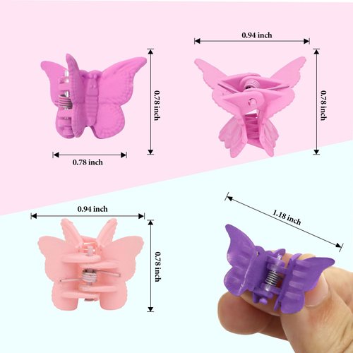 YISSION 60Pcs Mini Pink Butterfly Hair Clips for Girls Cute Small Butterfly Hair Claw Clips Toddler Baby Kids Hair Clips with Box Package 90s Y2K Hair Accessories for Girls Women Matte Colors