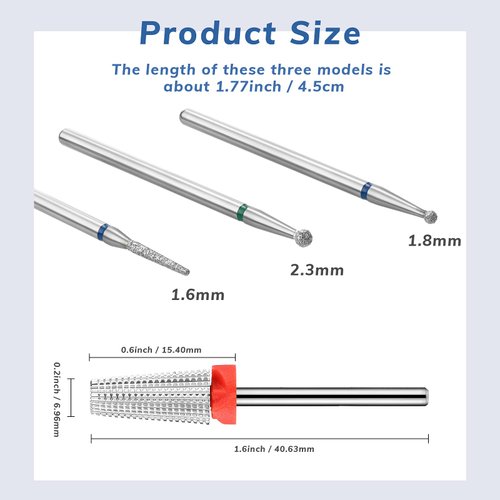5 Pieces Nail Drill Bits Set 2 Nail Carbide 5 in 1 Bit 3/32 Inch Shank Nail Drills 3 Cuticle Clean Carbide Nail Drill Bit Pedicure Nail Art Tools for Fast Remove Acrylic or Hard Gel Nail File Machine