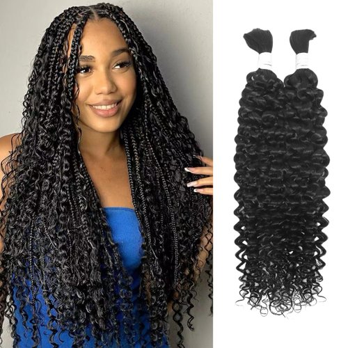 Human Braiding Hair for Boho Braids 2 Bundles 100g 18Inch Water Wave Human Hair Braiding Hair 12A Brazilian Virgin No Weft Hair Extensions for Bohemian Knotless Braids Bulk Human Hair for Braiding