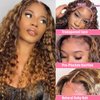 BLOCKICE Highlight Ombre Lace Front Wig Human Hair Wigs for Black Women 4/27 Honey Blonde 13x4 Deep Wave Lace Frontal Wig Pre Plucked 150% Density Deep Curly Glueless Wigs Human Hair 24 Inch