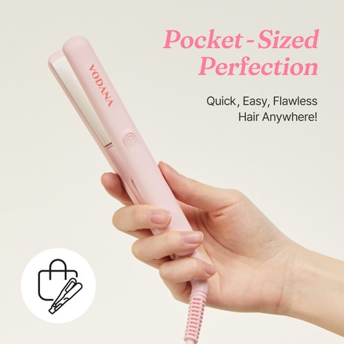 VODANA Pocket Mini Flat Iron, Travel Hair Straightening Iron, Pouch Included, Small Lightweight (Pink Vanilla)…