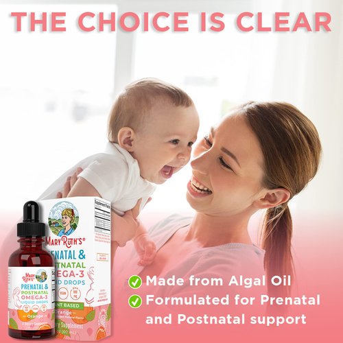 Prenatal & Postnatal Omega-3 Liquid Drops by MaryRuth's 800mg DHA & 8mg of EPA Per Serving | Overall Wellness for Mom & Baby | 2oz