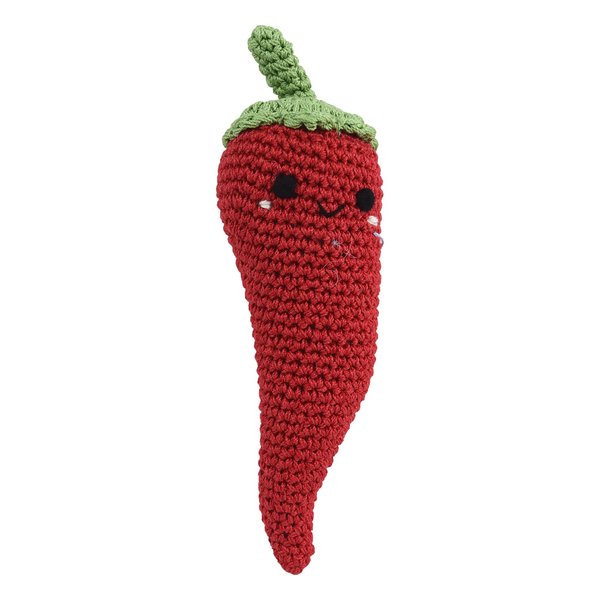 Skelapparel Dog Teeth Cleaning Organic Cotton Crochet Squeaky Dog Toy for Small Dog - Red Chili Pepper