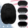 Qlenkay American Flag Hat Wig USA Flag Adjustable Baseball Cap Attached with 14" Hair Extensions Straight Bob Synthetic Hairpiece for Women Dark Black