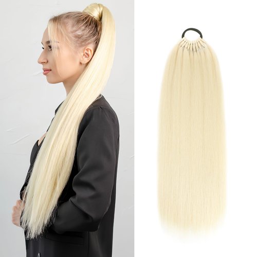 Blonde 613 Color Elastic Band Ponytail Extension Warp Around 24 Inch Long Straight Synthetic Natural and Soft Braiding Hair Ponytail Hair Extensions120g(24 Inch, 613A)