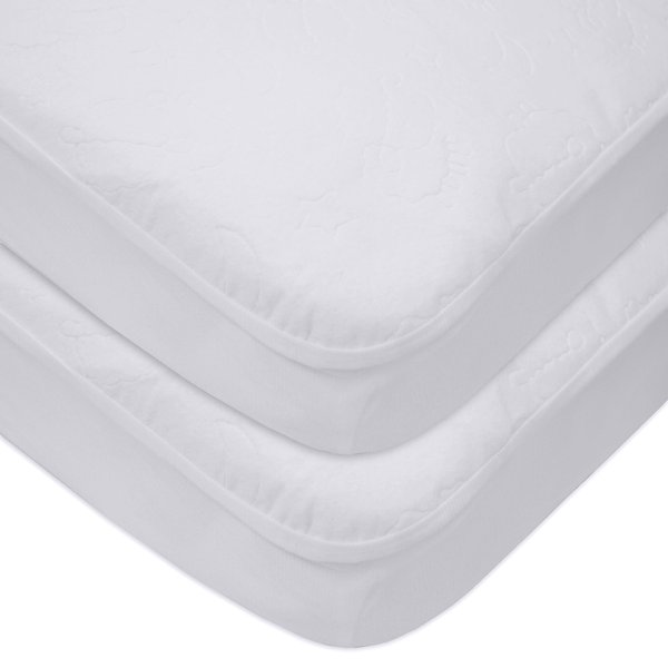 American Baby Company 2 Pack Waterproof Fitted Crib and Toddler Mattress Protector, Quilted and Noiseless Crib & Toddler Mattress Pad Cover, White (Little Lamb), 52"x28"x9"