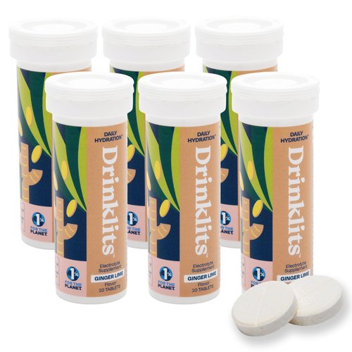 Drinklits Ginger Lime Electrolyte Fizzy Hydration Tablets (6) Tube Bundle | 0g Sugar - Natural Sp...