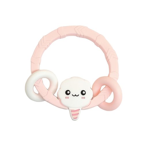 Baby Ring Teether – Food-Grade Silicone Teething Toy for Infants 6-12 Months – Alleviates Teething Discomfort (Pink Marshmallow)