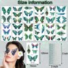 14 Pcs Peacock Butterfly Temporary Tattoos Sticker Self Adhesive Face Gems Peacock Pattern Butterfly-Shaped Face Tattoos Sticker with Green Blue Face Rhinestone Gems for Make-up Halloween Rave Party