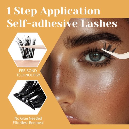Sikkis Self Adhesive Eyelashes Clusters Kit, D Curl Pre Glued Lash Clusters Wispy Lashes Kit with Tweezers for Beginners, Press On Glueless Lash Extension Kit 10-16mm - 100PCS