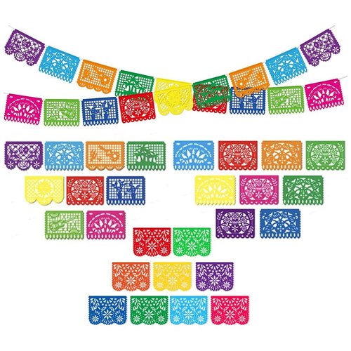 DomeStar 3PCS 54 Ft Mexican Party Banners, Papel Picado Banner Cinco De Mayo Decorations Dia De Los Muertos Day of The Dead Decorations Birthday Party Supplies，27 Patterns 54 Feet Long in Total