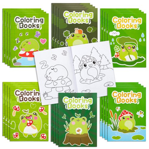 ANGOLIO 24Pcs Frog Mushroom Coloring Book Bulk for Kids Kawaii Frog Activity Book Cartoon Animals DIY Art Booklet for Kid Birthday Party Gift Goodie Bags Filler School Prize