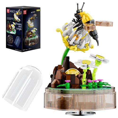 Mould King Insect Collections Bee Building Sets with Flower Building Blocks, Bees Building Kits for Adults and Kid Boys Girls 8 9 10, 413 Pieces Natural Style STEM Toy Music Box with Lights