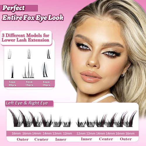Fox Eye Lashes Fluffy Lash Clusters with Bottom Lashes C Curl False Eyelashes Left & Right Cluster Eyelash Extensions 158 PCS Individual Lashes Cat Eye Manga Lashes DIY At Home, by Anforlin
