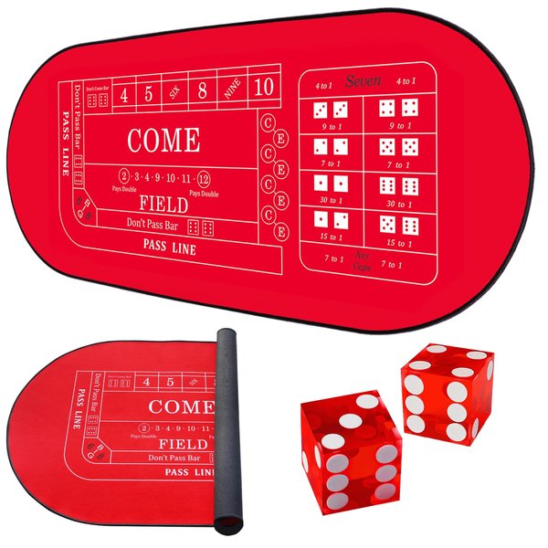 TMKEFFC 33" x 17" Mini Craps Table Mat,with Two Dices,Portable Casino Craps,Non-Slip Rubber Craps Game Tabletop Mat Cover for Game Night,Home Entertainment,Party Game