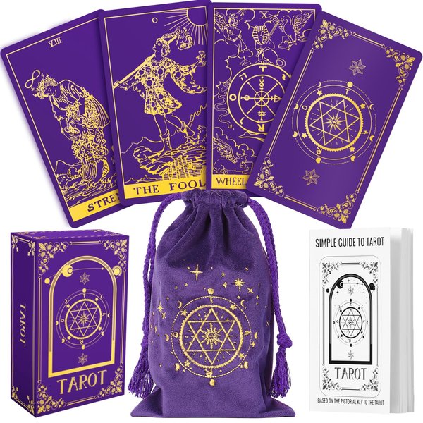 Hihealer 78 Tarot Cards Deck with Guide Book and Linen Carry Bag, Classic Original Tarot Cards for Beginners to Experts, Witchy Gifts for Women