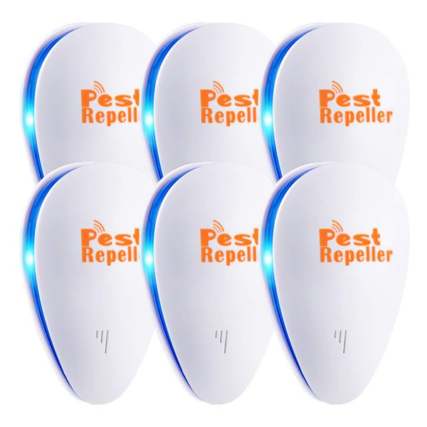 Ultrasonic Pest Repeller, Set of 6-Packs Electronic Plug in Repellent Indoor for Flea, Insects, Mosquitoes, Mice, Spiders, Ants, Rats, Roaches, Bugs, Non-Toxic for Humans & Pets, White.