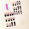 24Pcs Black French Tip Press on Nails Long Coffin Pink Fake Nails silk ribbon Stick on Nails with Bow & Pearl Nail Charms False Nails Artificial Glossy Full Cover Acrylic Nails for Women Long Nails