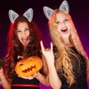 Cat Fox Ears Headband for Women Girls Halloween Cosplay Cat Costume Faux Fur Hair Accessories for Adult Kids (Gray & Pink)