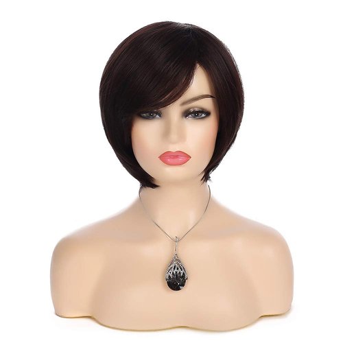 Baruisi Short Brown Bob Wigs for Women Synthetic Straight Costume Hair Wig for Party Daily Use
