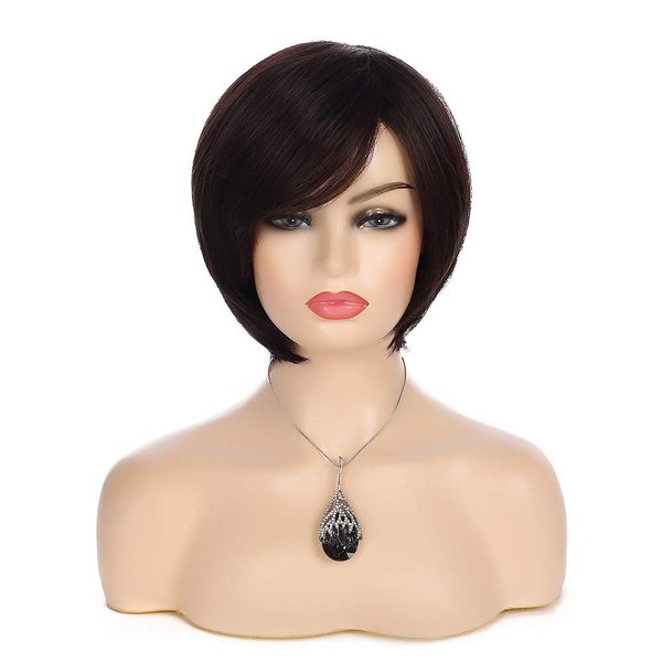 Baruisi Short Brown Bob Wigs for Women Synthetic Straight Costume Hair Wig for Party Daily Use