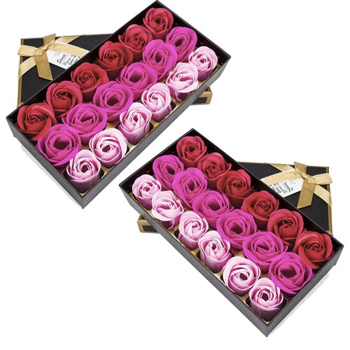 Little World 2 Pieces Bath Soap Rose Flower Floral Scented Soap Rose Petals Body Soap in Gift Box for Valentine's Day Anniversary Birthday Mothers Day, Gifts for Her (18 Pcs/Box Gradient Pink)