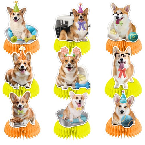 9 PCS Corgi Honeycomb Centerpieces Table Decorations Corgi Table Centerpieces for Corgi Party Supplies Corgi Dog Birthday Party Decorations