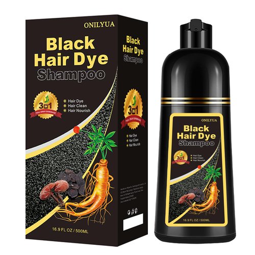 Natural Black Hair Shampoo 500ml | Upgrade Formula, 3- IN-1 Herbal Black Hair Dye Shampoo, Hair Nourishing & Darkening for Men Women, Instant Black Hair Color for All Hair Types 17.6 Fl Oz (Black)