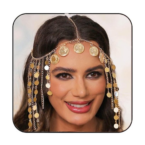 Aukmla Coins Head Chain Jewerly Gold Sequin Tassel Hair Chains Festival Costume Headband Hair Accessories for Women and Girls