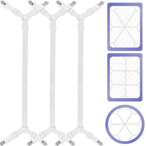 Tuyeabc Bed Sheet Holder Straps, 3 Set/12 Ways, Adjustable Crisscross Bed Sheet Clips, Elastic Bands Suspenders Keeping Fitted Bedsheet in Place for Twin Queen King Mattress, Bed Sheet Fasteners