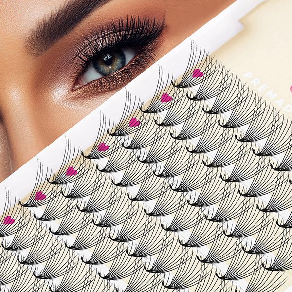 Q&D LASH Premade Fans Eyelash Extensions C/D Curl Mixed Tray Ponited Base Preamde Lash Fans Pro Point Volume Lash Extensions Supplies (10D-0.05C, 13mm)