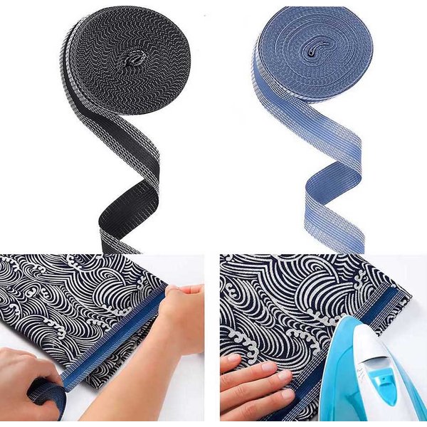 Iron-on Hem Clothing Tape 2 Rolls Adhesive Hem Tape 1 Inch x 5.5 Yards Pants Fabric Tape No Sew Iron on Hemming Tape Fabric Fusing Tape Roll for Sewing Pants Dress Jeans Trousers Clothes, 2 Colors