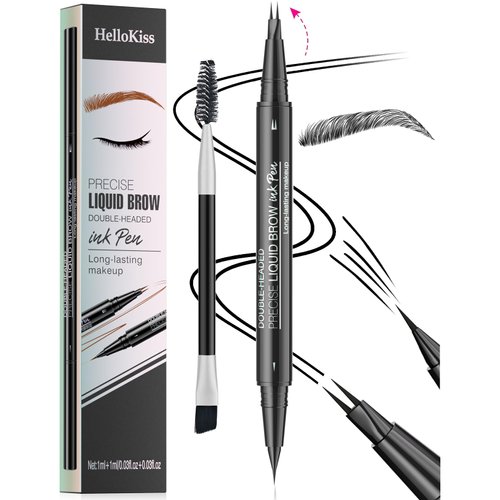 DEFSAP Microblading Eyebrow Pen, Curved Eyebrow Pencil 2-in-1 Dual-Ended Eyebrow Pencil 2-Fork-Tip and Single Tip Creates Natural Eyebrows (Black)