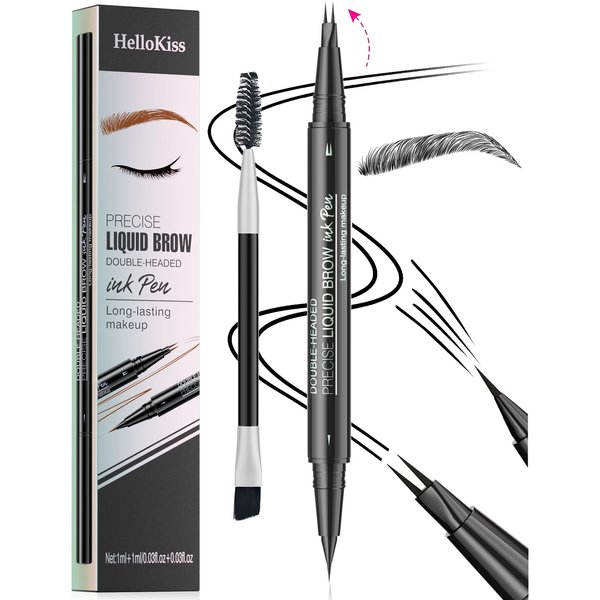 DEFSAP Microblading Eyebrow Pen, Curved Eyebrow Pencil 2-in-1 Dual-Ended Eyebrow Pencil 2-Fork-Tip and Single Tip Creates Natural Eyebrows (Black)