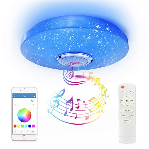 CheDux 36W RGB LED Ceiling Light with Bluetooth Speaker,12 Inch Cool/Warm/White Color Changing Ceiling Lamp with App and Remote Control,Waterproof Ceiling Lights for Child Bedroom Bathroom