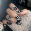 BABALAL Press on Nails Medium Coffin Fake Nails Black French Tip Glue ons Nails Cute Bow Anime Heart Charm Design Acrylic Nails 24Pcs Luxury Bling Ballerina Manicure DIY False Nails