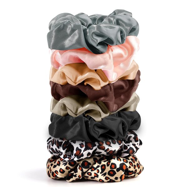 Cutebe 8 Pack Hair Ties Silk Scrunchies for Women Soft Satin Hair Scrunchies Elastic Hair Ties No Damage Ponytail Holders Rubber Bands Hair Accessories Gifts (Mix Color A (8 Pack))