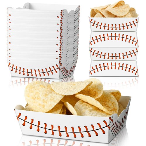 60 Pack Baseball Party Supplies Set Birthday Decorations Disposable Boats Paper Food Serving Tray for Concession Food, Condiment, Carnivals (Baseball)