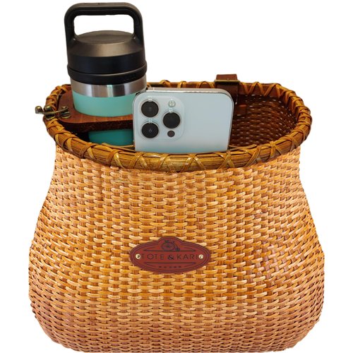 Tote & Kari Bike Basket for Women Beach Cruiser or Scooter The Original Wicker Bicycle Baskets with Built in Cup Holder for Front Handlebar-Classic Vintage Style Handmade Natural Rattan Wicker